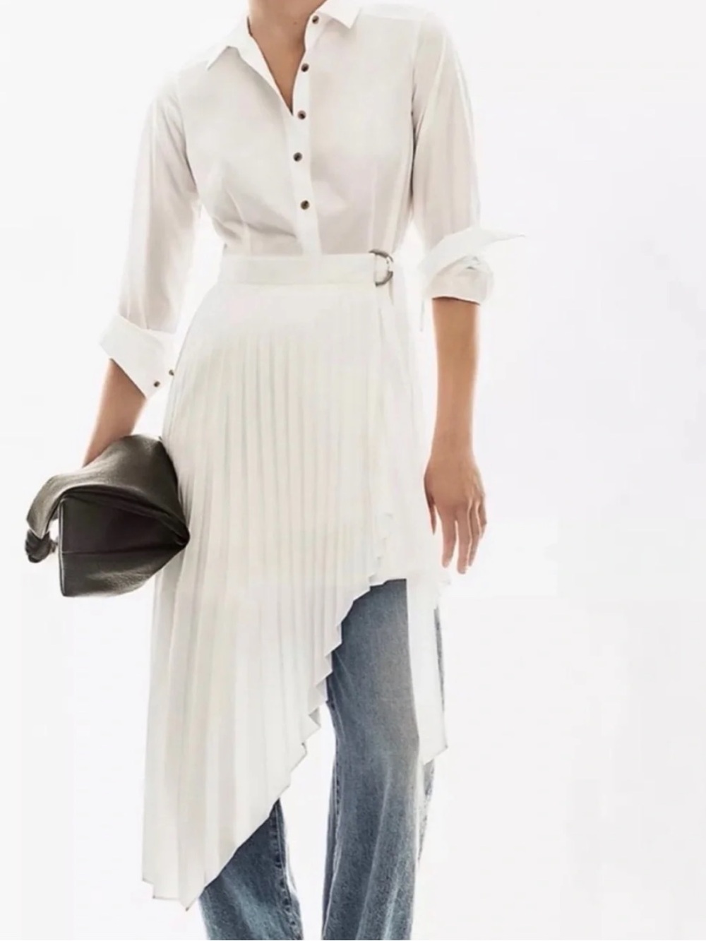 Anthropologie Maeve White Asymmetrical Pleated Wrap Skirt NWT Size 16